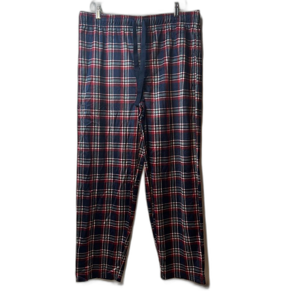 IZOD Men's Plaid Fleece Pajama Pants Bottoms Blue Red Lounge Size L